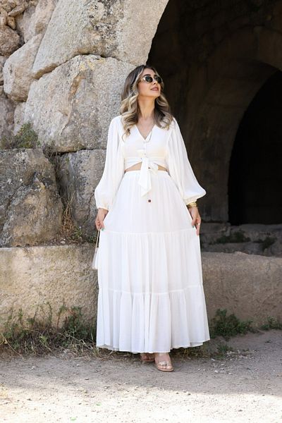 bytugcekaya Σετ λευκό πουκάμισο με μακριά φούστα