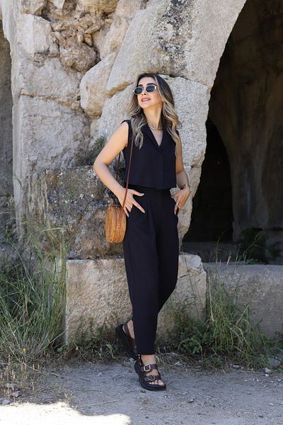 bytugcekaya Σετ Λινό Καρότο - Σκούρο Ναυτικό Μπλε Γιλέκο