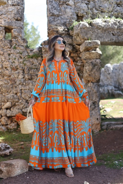 bytugcekaya Orange-Green Buttoned Dress - Sleeve Detail