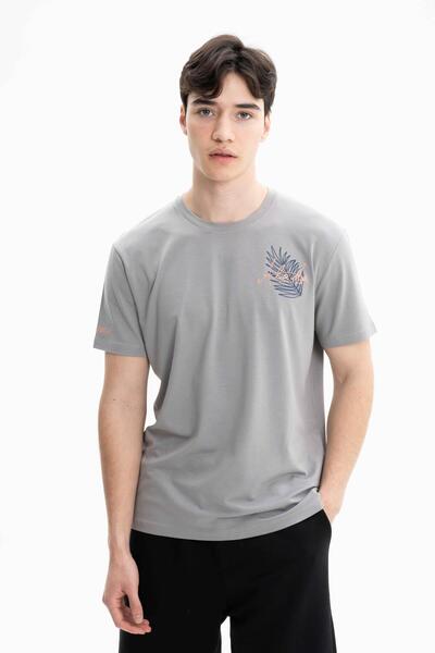 Arma Чоловічий сірий трикотажний футболка з круглим вирізом і велосипедним коміром Y27344471601