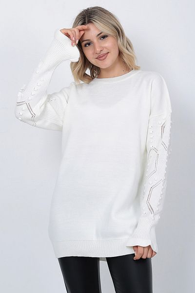 LUGMO Tricotaj de damă Pulover Decolteu cu mâneci cu model oversize Ecru