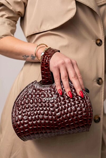 By Pellini Suni Deri Bilek Askılı Çanta Acı Kahve Kabartma Croco