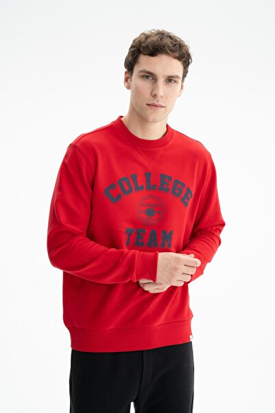 Arma Men's Red Text Printed Regular Fit Unmarked 3 Thread Crew Neck Sweatshirt K 26124601201