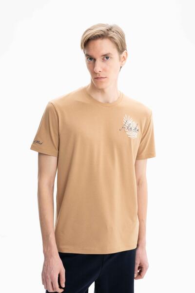 Arma Ανδρικό μπλουζάκι με κρεμ χρώμα πλεκτό κανονική εφαρμογή χτενισμένο βαμβακερό λαιμόκοψη Y 27344471601