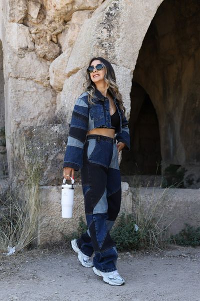 bytugcekaya Jachetă de cămașă cu patchwork Jean Crop - Design elegant