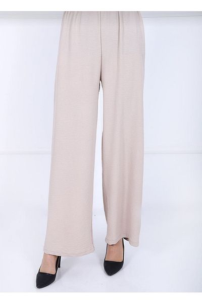 Elçelya Moda Beige Wide Leg Elastic Waist Women's Trousers -AyrobinFabric