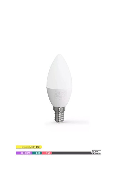 ACK 7 Watt E-14 İnce Duy 3000K Gunışığı Buji Led Ampul