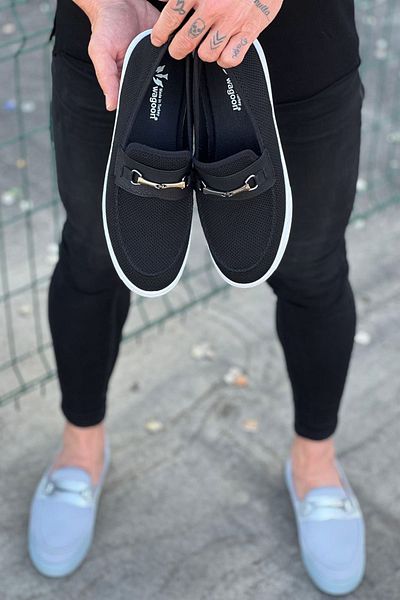 K&A Black Knitwear Ballerina Men's Casual Shoes