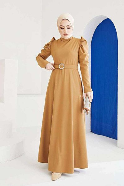 LUGMO Μανίκι Shiring Λεπτομερές φόρεμα Hijab Mink 7146