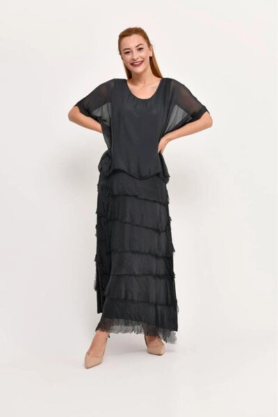 Bohem Stil Italian Size 2 Thin Looking Half Sleeve Layered Silk Dress