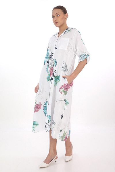 Bohem Stil Bohomian Italian Long Digital Floral εμπριμέ λινό πουκάμισο Φόρεμα & Καπάκι