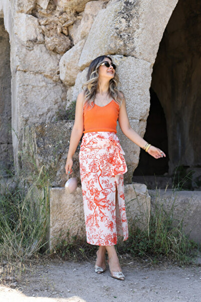 bytugcekaya Червона міді спідниця - з візерунком і зав'язкою