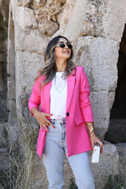 bytugcekaya Blazer cu efect de lână roz caramel