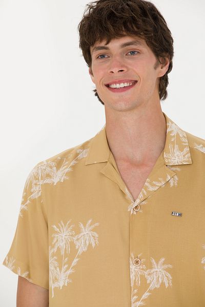 U.S. Polo Assn. Men's Apaş Collar Camel Short Sleeve Shirt 50264305-Vr015