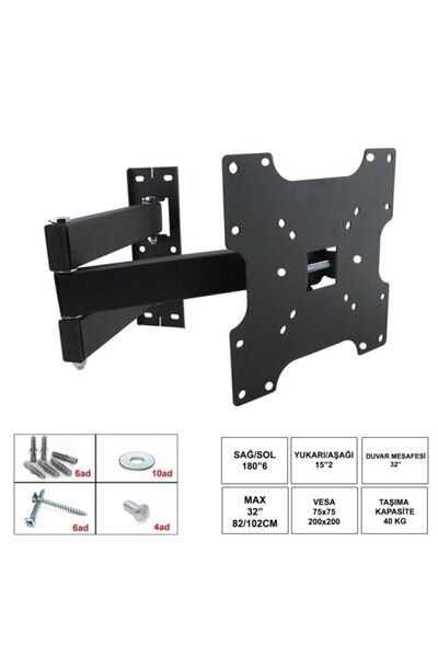ONVO 32'' Inç 82 Ekran Uyumlu Çift Kollu Televizyon Hareketli Duvar Askı Aparatı Lcd Led Uyumlu