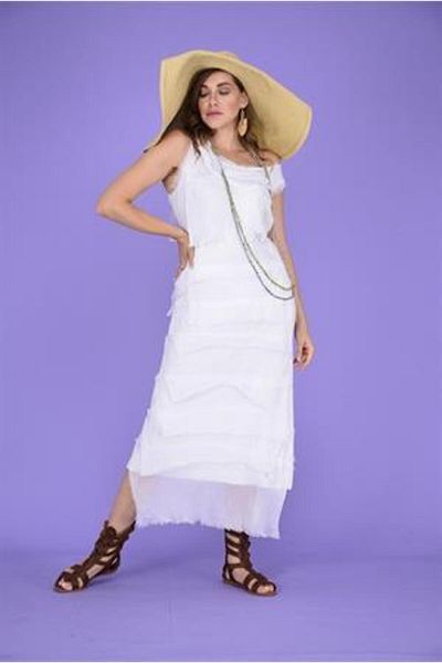 Bohem Stil Rochie din mătase, fără mâneci, cu straturi subțiri, mărimea 2 italiană