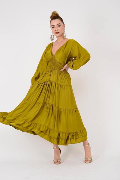 EREN STYLE Rochie din satin italian Selena cu talie elastica
