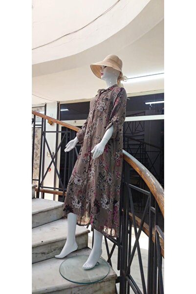 Bohem Stil Италианска ленена рокля с дълго деколте и яка на риза