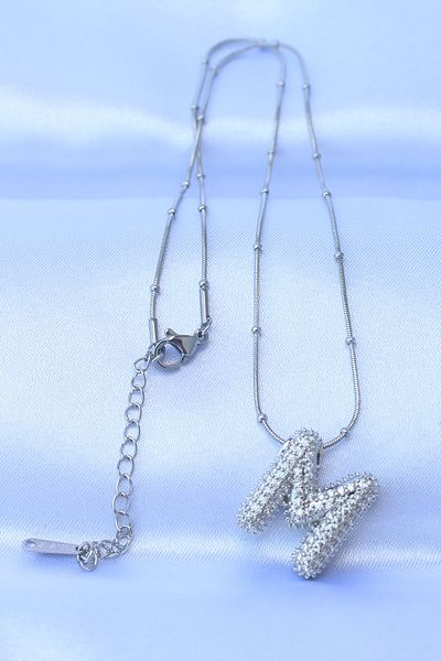 Skygo 316L Steel Chain Zircon Stone m Letter Silver Color Bubble Necklace - Tj-Bko8727