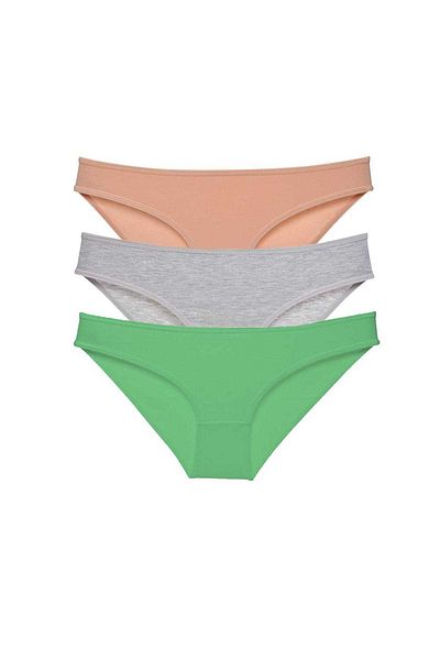 Ethab Ticaret Eco Set - 3 Pieces Lycra Women's Slip Panties, Skin Gray Green