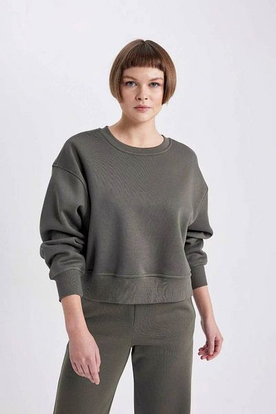 DeFacto Boxy Fit Crew Neck Thick Basic Plain Sweatshirt 25K 801005150