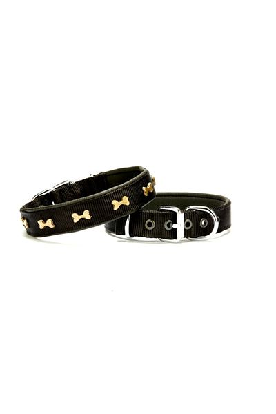 Wovna Soft Bone Patterned Dog Collar 2.5 cm x 50 cm Black