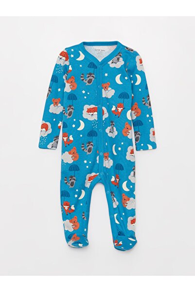 LC Waikiki Bedruckter Baby-Jungen-Strampler mit V-Ausschnitt und langen Ärmeln im 2er-Pack