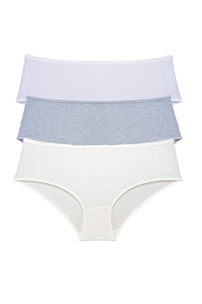 teknoparkx 3 Pieces Women's High Waist Bato Panties White Gray Cream