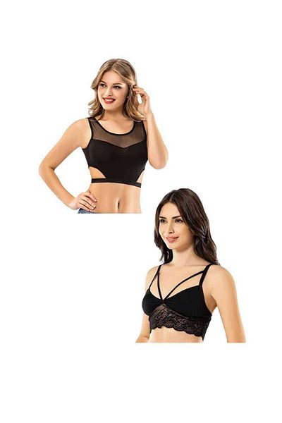 Ethab Ticaret Kota 2 Pieces Black Tulle Model Lace Bustier