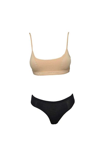 Ethab Ticaret Half Tank Top Bustier and Padded Panty Set - Tan Black