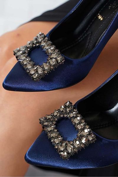 KOCAMANLAR Pantofi cu toc pentru femei Feles Square Stone Stiletto albastru bleumarin