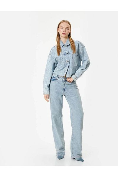 Koton Nora Longer Straight Jeans – Niedrige Taille und Jeans mit Steindetail