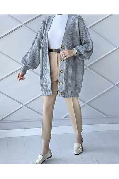 EnModaStyle Winter Gray Hair Knit Detailed Short Knitwear Cardigan - My Flower New Season