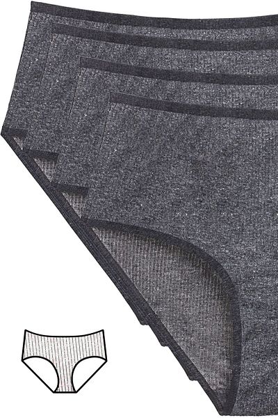 Royaleks 4-Piece New Series Colorful High Waist Ribbed Bato Panties Anthracite