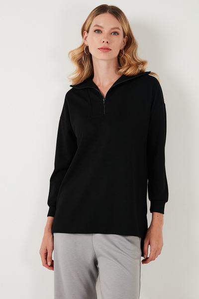 Lela Regular Fit Fermuarlı Yaka Önü Kısa Arkası Uzun Sweat Sweat 5865876
