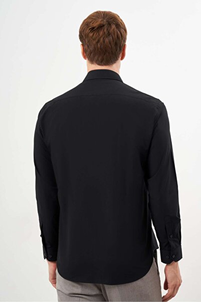 Morven Men's Black Basic Plain Pattern Pocketed Hard Collar Regular Fit Shirt