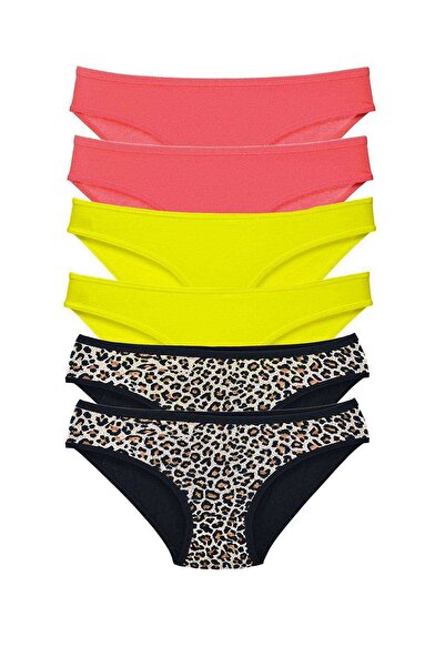 OEM 6 Pieces Lycra Women's Slip Panties Leopard Fuchsia Yellow