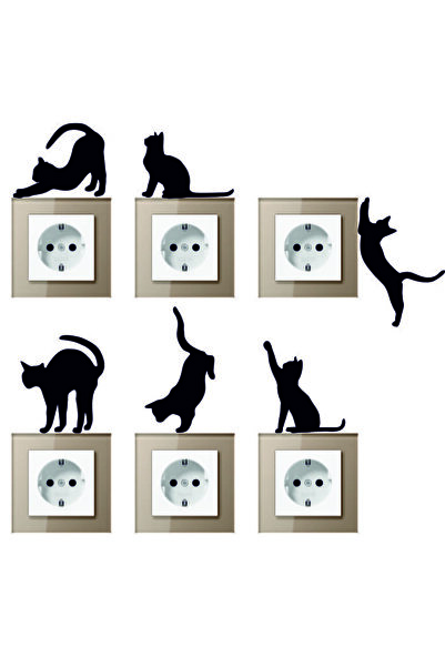 Beta Moda Hub 6-Piece Socket Cat Sticker Set Black Label Wall Sticker
