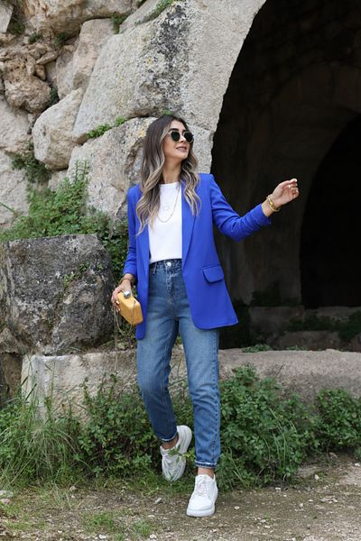 bytugcekaya Blazer cu mâneci Saks cu detaliu cu șnur