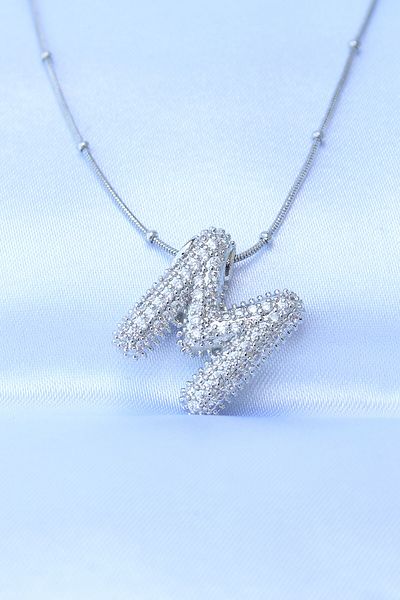 Skygo 316L Steel Chain Zircon Stone m Letter Silver Color Bubble Necklace - Tj-Bko8727