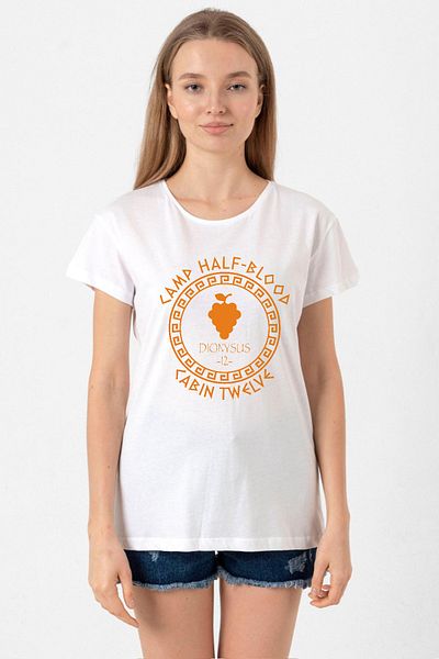 Tshirthane White Women's Bicycle Collar - Camp Half Blood Dionysus T-Shirt