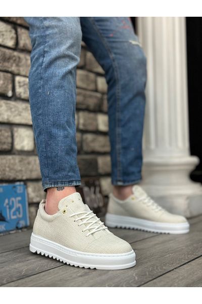 BOA BA0152 Lace-up High Sole Cream Linen Men's Shoes