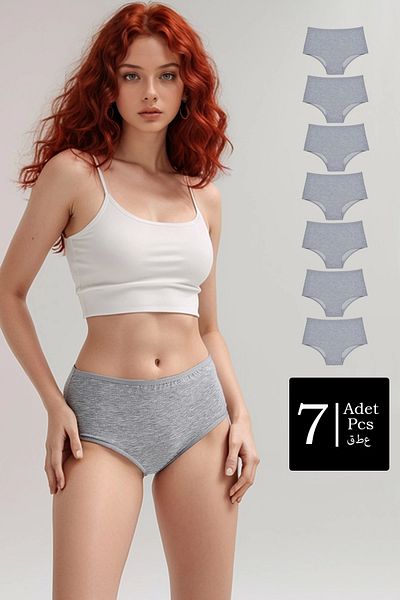 SESUME High Waist Bato Panties - 7 Pack, Cotton, Gray