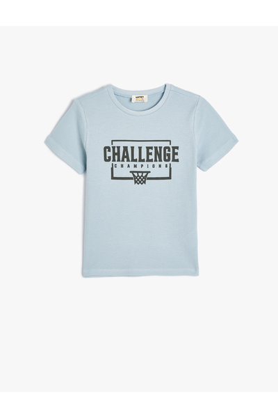 Koton Boy's Blue Cotton Printed T-Shirt