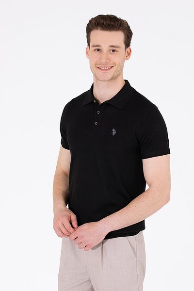 U.S. Polo Assn. Ανδρικό πλεκτό πουλόβερ μαύρο γιακά πόλο 50264628-VR046