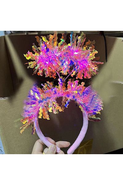 Mu Art Pink Color Pink Luminous Tasseled Led Lighted Shiny Hologram Crown 25X12 cm