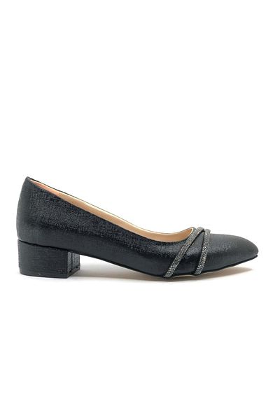 KCMN Mehtap Pantofi clasici de damă cu toc de 4 cm cu dungi duble NEGRI