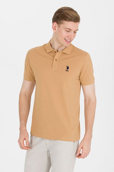 U.S. Polo Assn. Мъжка тениска с поло яка в цвят камила, базова, 50264891-VR015