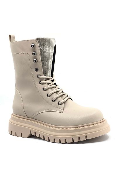 KCMN Feles Χοντρή και Ψηλή Σόλα Γλώσσα Stone Daily Boots Γυναικείες Μπότες Μπεζ