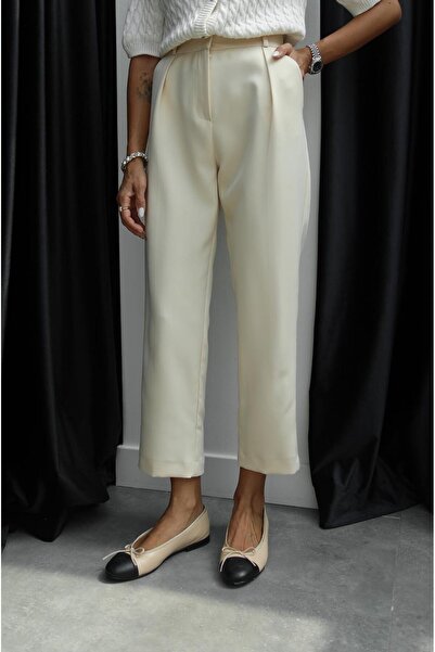 Havoş High Waist Cream Dimple Trousers